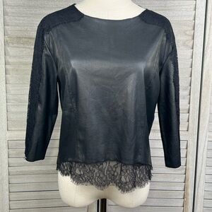 SEARCH FOR SANITY Faux Leather & Lace 3/4 Sleeve Top Black-XS